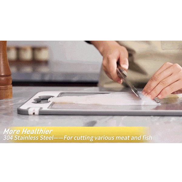 Stainless Steel Double-Sided Cutting Board with Knife Sharpener