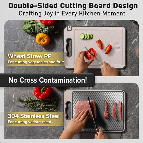Stainless Steel Double-Sided Cutting Board with Knife Sharpener