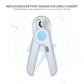 Safe Pet Nail Clippers with LED Light isolated on white background. Text says "Replaceable battery design for long standby"
