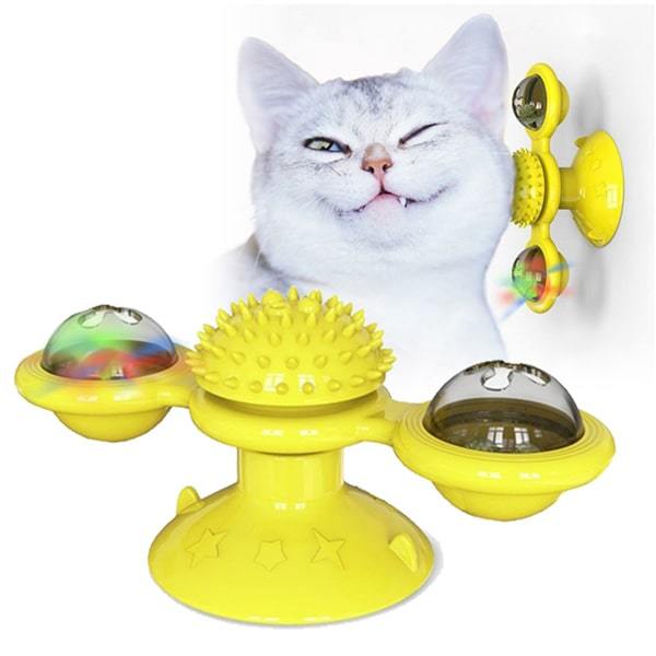 Pet Life Yellow 'Windmill' Rotating Suction Cup Spinning Cat Toy