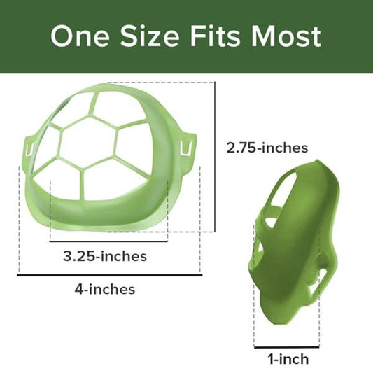 Cool Turtle on white background with its measurements. 4 x 3.25 x 2.75 x 1. Text says "1 size fits most"