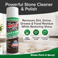 A can of Bull Shot Granite & Stone rests on a countertop. Text highlights its benefits: removes dirt, grime, grease, and food residue—this powerful cleaner restores shine, enhances color, and provides deep cleaning.