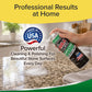 A hand sprays Bull Shot Granite & Stone onto a countertop with a cloth nearby. Text reads: "Professional Results at Home. Cleans & Polishes Stone Surfaces Every Day." Features a "Made in USA" badge.