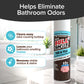A can of Bull Shot Tub & Tile is displayed in a spotless, modern bathroom. Text highlights benefits: eliminates odors, removes stains, tackles buildup, and acts as a powerful soap scum remover for a cleaner bathroom.