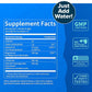 Supplement facts label on a blue background, featuring nutrition details and an ingredient list for Calming Sleep (Includes 30 Packs)—with Magnesium Glycinate and Ashwagandha—plus badges for GMP certified, no artificial sweeteners, made in the USA, third-party tested, and a prominent "Just Add Water!" circle at the top.