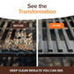 A grill grate is split: the left side is dirty (Before), the right side clean (After). See the transformation with Horsepower Giddy Up & Bull Shot BBQ Ultimate Grill Cleaning Bundle—deep clean results you can see.
