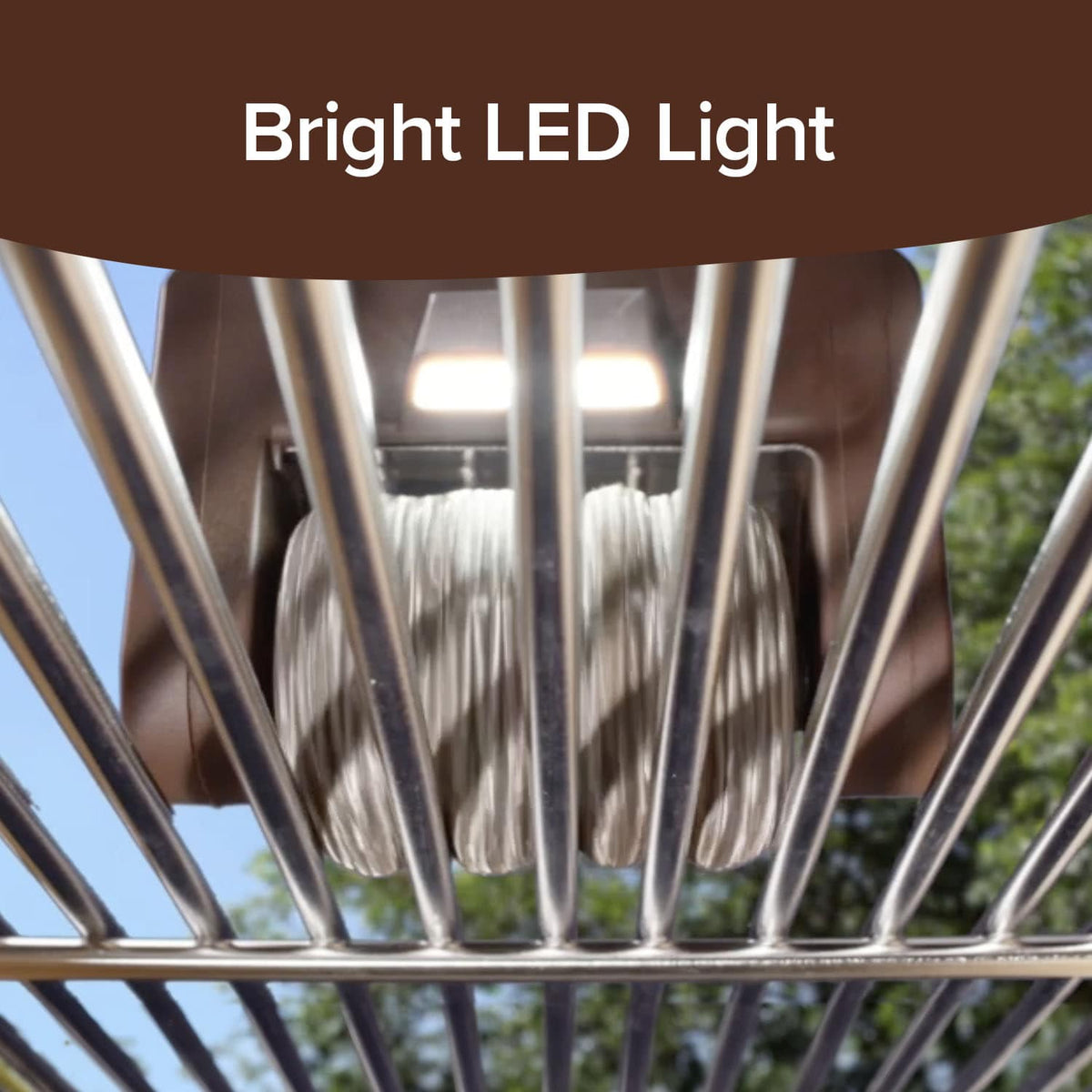 A bright LED light shines down onto a Horsepower Giddy Up metal wire rack.