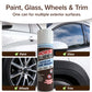 A can of Horsepower Waterless Car Wash is displayed alongside examples of its use on car paint, glass, wheels, and trim. The text highlights the product’s versatility for cleaning multiple exterior surfaces.