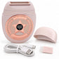 Lady Sheriff™ Women’s Compact Wet & Dry Electric Razor featuring a digital battery display, a protective cap, a USB charging cable, and a small cleaning brush for a close, comfortable shave.
