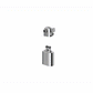 Two separate metallic components—the rounded top piece with a small protrusion and the rectangular bottom piece featuring curved edges and two raised, circular caps—feature a shiny, reflective finish. Both are ideal parts for the Shower Filter for Natural Skin & Healthy Hair, expertly designed to reduce harsh chemicals such as chlorine and promote healthier hair.