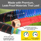 Infographic showcasing Pocket Hose Ballistic: expandable hose with anti-burst sleeve, UV coating, oversized connector, Tri-Tex 3-layer latex tube, 105 PSI flow rate, and up to 650 PSI burst strength.