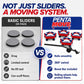Comparison graphic of basic sliders vs. the Penta Move system: While traditional furniture moving tools like basic sliders can be difficult to use due to drag, the Penta Move heavy-duty furniture dolly features rolling wheels, 360° swivel movement, and a boost bar for easier and smoother mobility—making it the superior choice for moving heavy furniture effortlessly.
