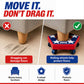 Comparison image showing a furniture leg dragging and scratching the floor on the left, versus safely moving furniture with Penta Move on the right to protect your floors. Text: “Move it with Penta Move. Don’t drag it.” Product features listed at bottom.