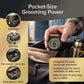 A hand places the Shave Sheriff electric razor into a sleek black duffel bag. Icons illustrate that the Shave Sheriff fits perfectly in a travel bag, gym bag, car console, or desk drawer. Text emphasizes its compact size and portability for travel, your commute, or the office—making this waterproof cordless shaver the ultimate grooming companion wherever you go.