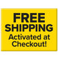 Yellow sign with bold black text that reads, FREE SHIPPING Activated at Checkout! Enjoy the Adjustable Height Pillow for personalized comfort and your best night’s sleep.