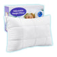 A white, quilted Adjustable Height Pillow with personalized comfort is shown in front of its box, which features an image of a person sleeping and the product name “Adjustable Height Pillow.”.