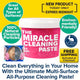 A tub of All-Purpose Cleaning Paste surrounded by promotional text highlighting its natural, environmentally friendly properties and effectiveness on stains, with an inset image of a pan being cleaned.