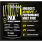 A canister of Animal Pak - Multivitamin for Men & Women is shown. The text highlights 85 ingredients, 29 antioxidants, and 8 digestive enzymes to support strength, energy, immunity, and muscle building.