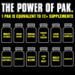 A graphic titled "The Power of Pak" shows Animal Pak - Multivitamin for Men & Women equals 12+ supplements, including amino acids, immune boosters, antioxidants, superfoods, digestive enzymes, and more.