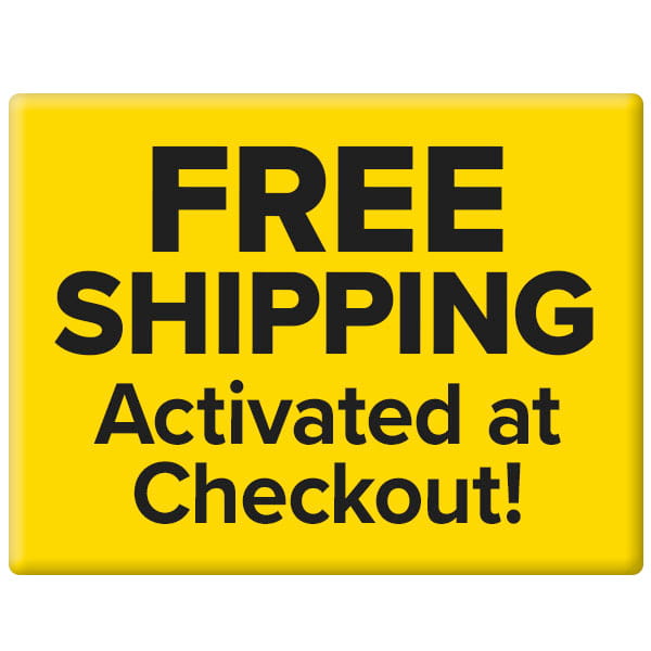 Yellow sign with bold black text reads, FREE SHIPPING Activated at Checkout! Perfect for your Blackout Sleep Mask purchase.
