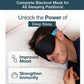 A man lies on his side in bed wearing the Blackout Sleep Mask, a black 3D contoured mask with blue straps. Text highlights the mask’s benefits: improved mood and strengthened immunity.