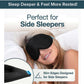 A woman lies on her side in bed, smiling, while wearing the Blackout Sleep Mask. Text highlights that this mask is perfect for side sleepers thanks to its slim edges designed specifically with their comfort in mind. The Blackout Sleep Mask provides complete darkness and ultimate comfort throughout the night.