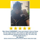 A smiling person wearing the Blackout Sleep Mask, a travel neck pillow, and pajamas sits on a couch. Below, there’s a 5-star review from Dr. Carla A. praising the Blackout Sleep Mask for helping with sleep issues.