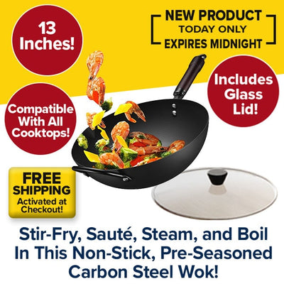 Carbon Steel Wok Fry Pan with Lid