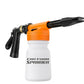 Car Wash Sprayer With 25 Foot Expandable Garden Hose featuring a black handle, orange nozzle, and a white bottle labeled "Car Foam Sprayer." This versatile car wash sprayer offers an extended and angled nozzle for effortless, even application—ideal for use with the included 25-foot expandable garden hose during your car cleaning routine.