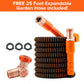 Car Wash Sprayer With 25 Foot Expandable Garden Hose—features a coiled black and orange expandable hose, an orange spray nozzle, three black washers, and a durable metal 360° connector. The orange background highlights text announcing "FREE 25 Foot Expandable Garden Hose Included!" making it perfect for use as a car wash sprayer or foam sprayer for effortless cleaning.