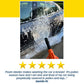 The Car Wash Sprayer With 25 Foot Expandable Garden Hose coats a black car in thick, soapy foam. Five gold stars and a positive review from Jasmin H. highlighting its effectiveness at removing pollen and sap are displayed below the image.