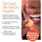 A person about to take Create Creatine Gummies, featuring Creapure Creatine Monohydrate and delicious orange juice flavor, with the text: At Create, We Only Do Creatine—quality you can trust.