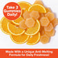 Create Creatine Gummies and orange slices are displayed together. Text on a red background reads: Take 3 Gummies Daily! Features a Unique Anti-Melting Formula for Freshness and Muscle Strength!.