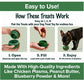 Here is a rewritten version of the sentence using your provided product data: Just follow three easy steps to use the Dog Treat Toy With Refill Treats: unscrew to open, fill with a delicious Peanut Butter Dog Treat or your pup’s preferred snack, and give it to your black puppy for hours of enjoyment. Packed with high-quality ingredients such as chicken plasma and peanut butter, these Long Lasting Dog Chews offer lasting, flavorful fun.