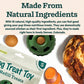 Dog Treat Toy With Refill Treats placed next to a cooked chicken and slices of sweet potato, emphasizing its natural ingredients and local sourcing in Denver, Colorado. Features long-lasting chews made from real, wholesome ingredients for your pup’s enjoyment.