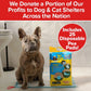 A French Bulldog sits on a Drawstring Pee Pad (Includes 25 Pads), next to the pack in a bathroom. Text says profits are donated to shelters and the pack contains 25 disposable pee pads.