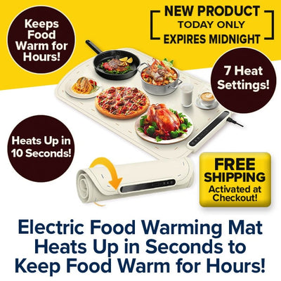Discover the convenience of the Electric Food Warming Mat, expertly made from food-grade silicone to safely hold a variety of dishes. This essential kitchen accessory features rapid heat-up and 7 adjustable heat settings, ensuring your meals stay warm for hours. Durable construction and easy cleaning make everyday use effortless, while complimentary shipping and a limited-time offer give you even more reason to experience its benefits in your home.