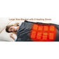 A person sleeping under a large Electric Heated Shawl with eight internal glowing heating zones highlighted.