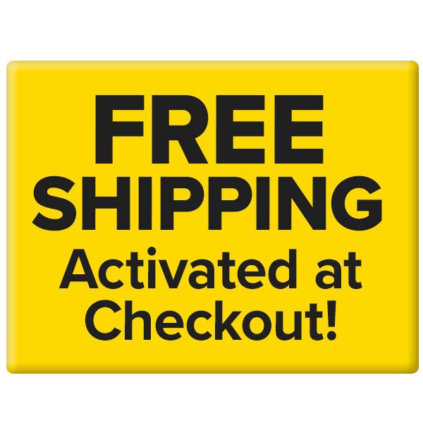 Yellow sign with bold black text: FREE SHIPPING Activated at Checkout! Perfect for your Garden Hose Faucet Connector With Tap.