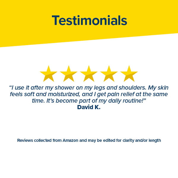 A five-star customer testimonial praises Hempvana Cocoa Butter for its effective pain relief and moisturizing benefits. The review, attributed to David K., notes satisfaction with the product. Reviews may be edited for clarity or length.