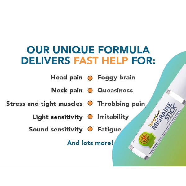 Find quick, soothing relief with the Hempvana Migraine Stick—a convenient roll-on solution made with calming hemp seed oil. Designed for easy application, it provides targeted comfort for migraines and related symptoms, including head and neck pain, stress, muscle tension, sensitivity to light or sound, mental fogginess, queasiness, throbbing discomfort, irritability, fatigue, and more.