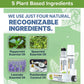 Image displaying four natural ingredients—peppermint oil, spearmint oil, lavender oil, and fractionated coconut oil—with text emphasizing that these are the only four recognizable, plant-based ingredients in the Hempvana Migraine Stick migraine relief roll-on.