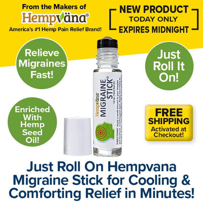 Discover soothing comfort with the Hempvana Migraine Stick—now available in an easy-to-use roll-on for targeted migraine relief. Infused with hemp seed oil, this innovative product promises natural, effective relief where you need it most. Plus, enjoy free shipping and see how effortless migraine comfort can be. The product is shown uncapped with a bold blue headline at the bottom, illuminating your path to wellness.