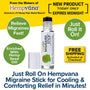 Discover soothing comfort with the Hempvana Migraine Stick—now available in an easy-to-use roll-on for targeted migraine relief. Infused with hemp seed oil, this innovative product promises natural, effective relief where you need it most. Plus, enjoy free shipping and see how effortless migraine comfort can be. The product is shown uncapped with a bold blue headline at the bottom, illuminating your path to wellness.