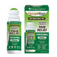 Hempvana Original Roll-On in a no-mess bottle and box, featuring green and white packaging with product information and claims of fast-acting pain relief for back, shoulders, knees, and hands using a powerful topical analgesic formula.