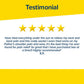 Testimonial image featuring five gold stars and a customer review praising pain relief from using the Hempvana Original Roll-On, noting the purchase of two items and offering a strong recommendation. Blue text displayed on a white and yellow background.