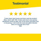 A five-star customer testimonial highlights Hempvana Original Roll-On for delivering powerful muscle and joint pain relief with a non-greasy formula, setting it apart from THC-based products like Mary Jane’s. The testimonial appears on a white background framed by yellow borders, with the word "Testimonial" boldly displayed at the top, showcasing this remarkable topical analgesic.