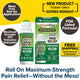 The Hempvana Original Roll-On bottle and box are displayed, featuring text that emphasizes maximum strength, a no-mess roll-on applicator, an FDA-listed formula, and free shipping. This topical analgesic is formulated to relieve pain with a unique blend of hemp oil and trolamine salicylate.