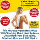 A woman smiles while holding the Hot & Cold Neck Wrap on her neck. Enjoy soothing moist heat therapy, relief for sore muscles and joints, sturdy handles, new product details, and free shipping.