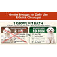 A comparison chart demonstrates that Hypoallergenic Dog & Cat Bathing Glove Wipes take only 10 minutes, save time, use less water, and are less stressful for pets than the traditional 2-hour bath—which is time-consuming, uses more water and supplies, and can be overwhelming for your furry companions.
